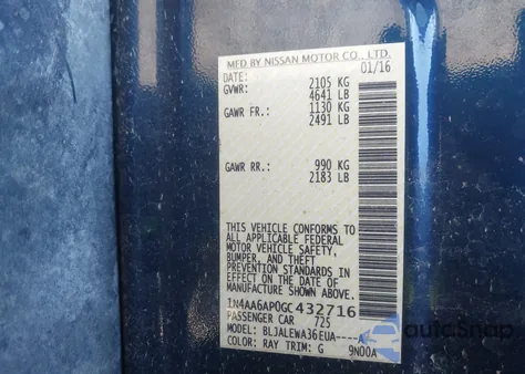 2016 Nissan Maxima 3.5 Sl z USA, uszkodzony, nr VIN 1N4AA6AP0GC432716